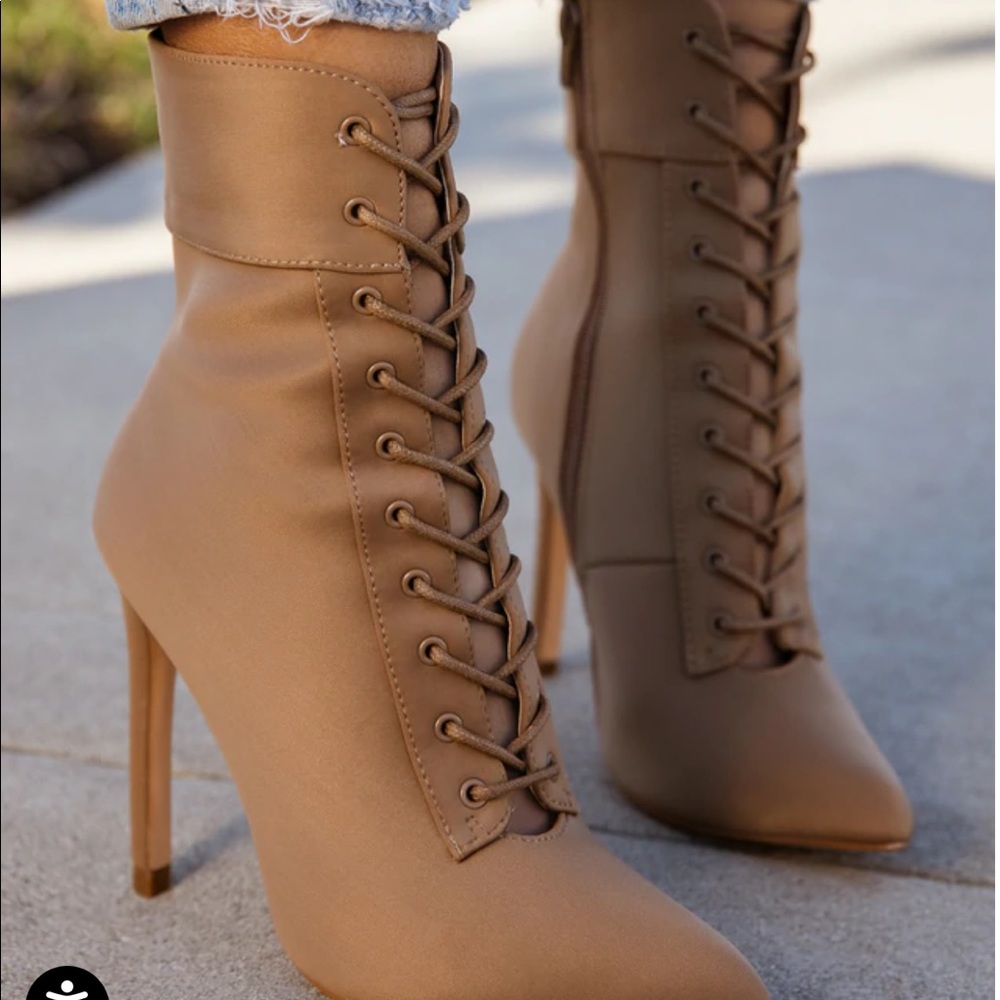 Miss Lola Tan Lace Up Booties